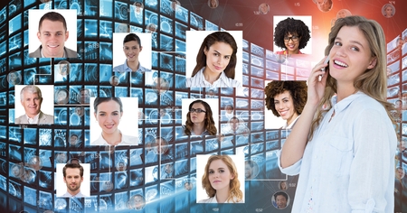 Digital composite of Digital composite image of businesswoman using mobile phone by portraitsの写真素材