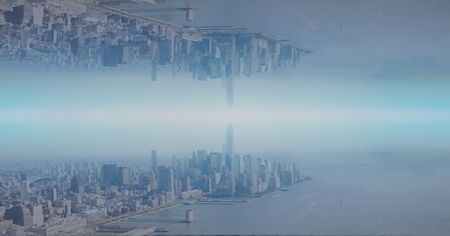 Digital composite of Digital composite image of upside down cityの写真素材