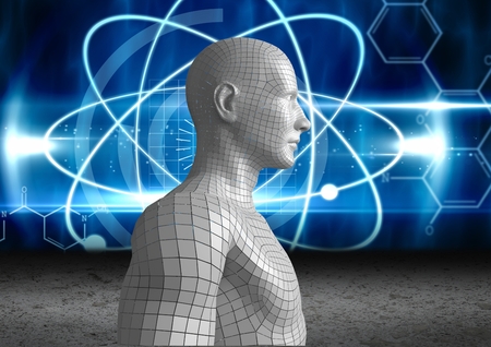 Digital composite of Digital composite image of 3d human against abstract backgroundの写真素材