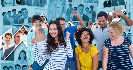 Digital composite of Casual business people dancing against graphsの写真素材