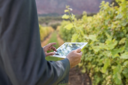 Digital composite of Model with devices farming