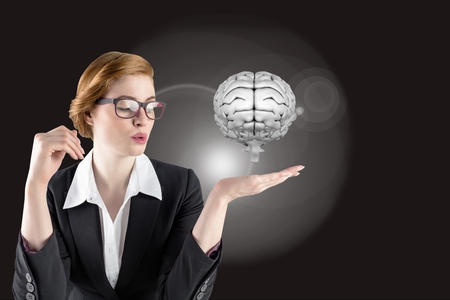 Digital composite of Brain on woman handの写真素材