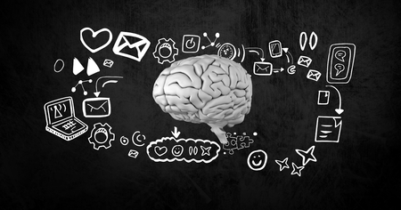 Digital composite of Digital composite image of brain surrounded by iconsの写真素材