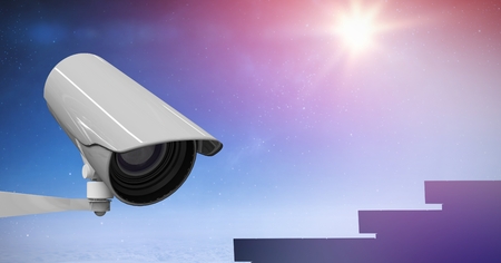 Digital composite of CCTV at night with a colored background