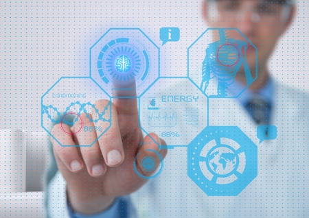 Digital composite of futuristic medician room interfaceの写真素材