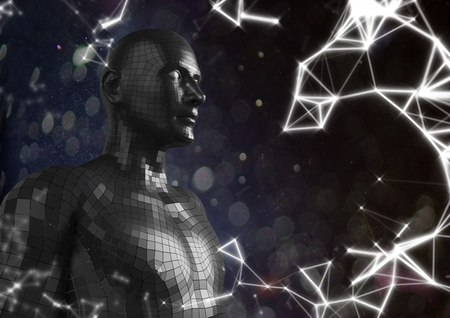 Digital composite of White network against black male AI and black bokehの写真素材