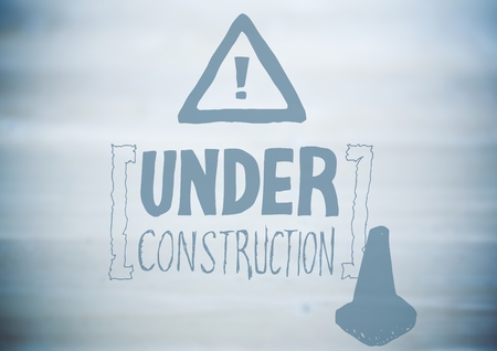 Digital composite of Blurry blue wood panel with construction doodleの写真素材