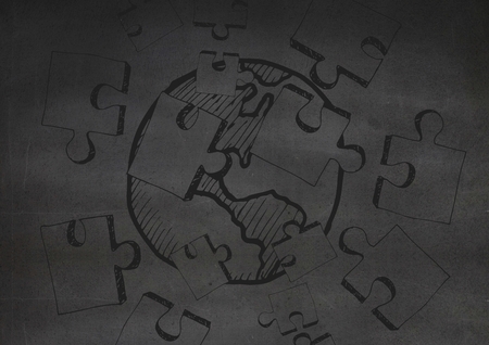 Digital composite of Grey wall with jigsaw doodleの写真素材