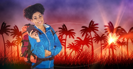 Digital composite of Composite image of happy young coupleの写真素材