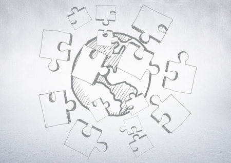 Digital composite of White wall with jigsaw doodleの写真素材