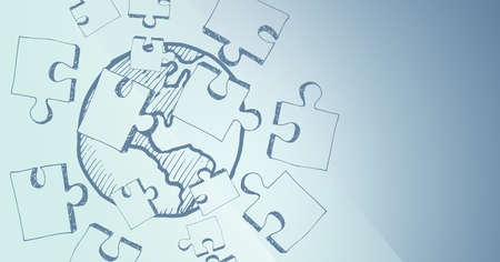 Digital composite of Blue background with jigsaw doodle