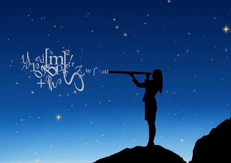 Digital composite of silhouettes with textの写真素材