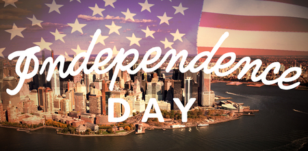 Independence day text against white background against united states of america flagの写真素材