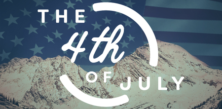 Colorful happy 4th of july text against white background against united states of america flagの写真素材