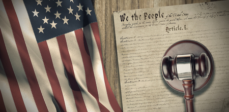 Hammer and gavel against declaration of independenceの写真素材