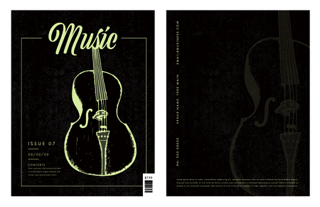 Vector of greeting card with violin and music text against green backgroundのイラスト素材