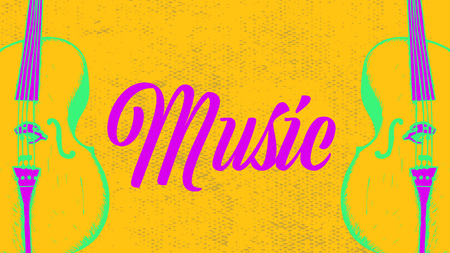 Vector of greeting card with violin and music text against green backgroundのイラスト素材