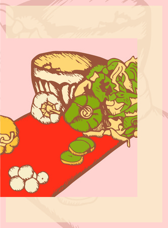 Greeting card with vegetables against white backgroundのイラスト素材