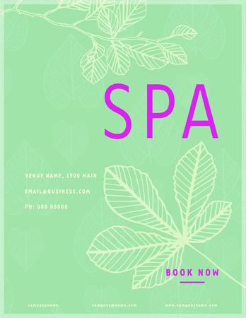 Pamphlet with spa text against green leaf backgroundのイラスト素材