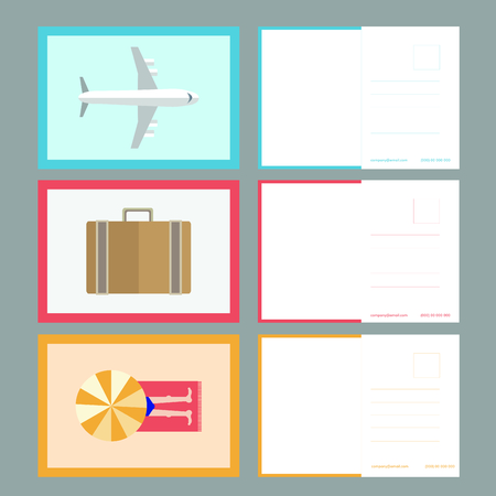 Vector set of travel and blank postcard against grey backgroundのイラスト素材