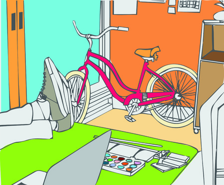 Illustration of man relaxing at desk in officeのイラスト素材