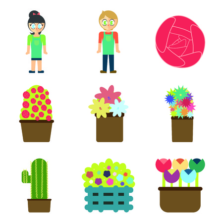 Vector set of florist and floral equipments against white backgroundのイラスト素材