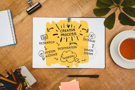 Digital composite of Opened notepad with some handwritten notesの写真素材