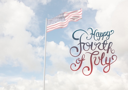 Digital composite of Composite image of 4th of july against american flagの写真素材