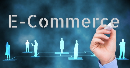 Digital composite of E-COMMERCE, write by business hand.の写真素材