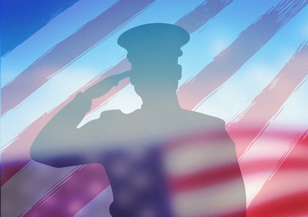 Digital composite of Shadow of soldier in front of american flag