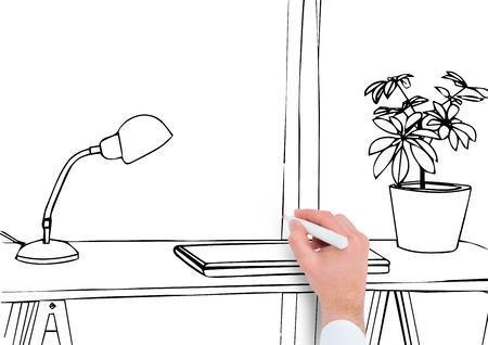 Digital composite of hand drawing office linesの写真素材