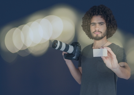 Digital composite of Photographer Showing a messageの写真素材