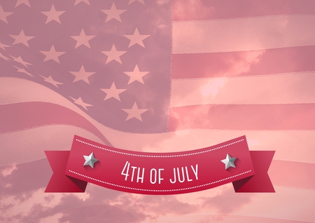 Digital composite of 4th of July design with an american flag in backgroundの写真素材