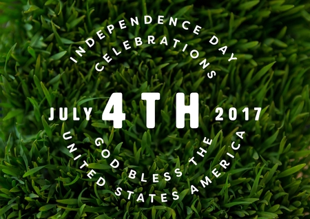 Digital composite of White fourth of July graphic against grass