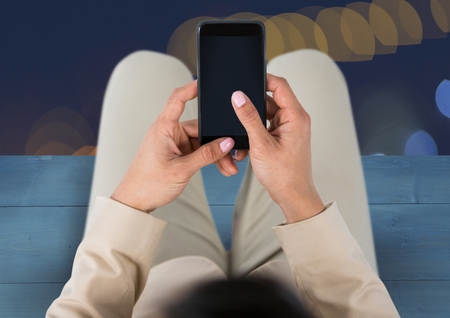 Digital composite of Part of woman textingの写真素材