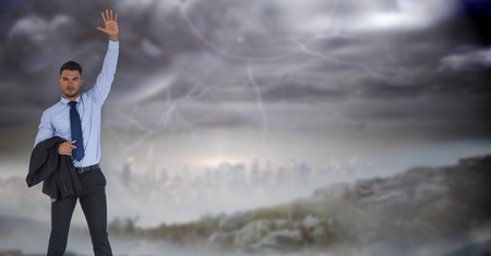 Digital composite of Businessman in cityscapeの写真素材