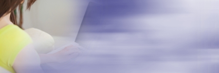 Digital composite of Back of woman typing on laptop with blurry purple transition