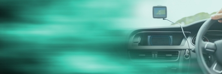 Digital composite of Person in car with transition effect 3dの写真素材