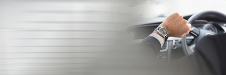 Digital composite of Man in car with transition effect and copy space