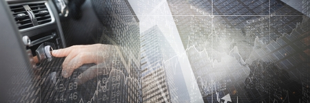 Digital composite of Hand in car with transition effect 3dの写真素材