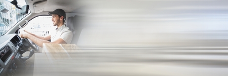 Digital composite of Delivery Courier in van with transition delivery 3d