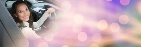 Digital composite of Woman in car with transition effect 3dの写真素材