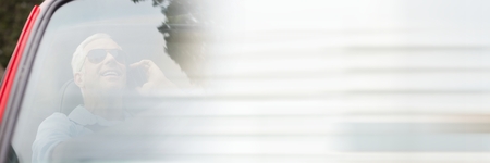 Digital composite of Old man in car with transition effect 3dの写真素材