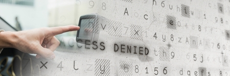 Digital composite of Hand touching GPS screen with access denied text in car with transition effect