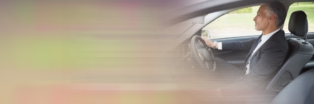 Digital composite of Man in car with transition copy space effect