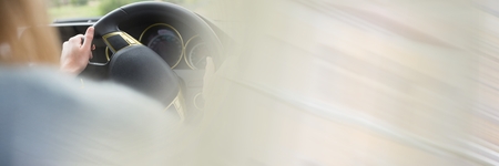 Digital composite of Person in car with transition effect and copy spaceの写真素材