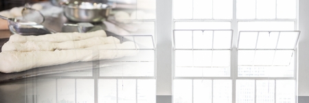 Digital composite of kitchen pastry baking transition with windows