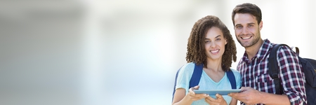 Digital composite of Students in front of blurred backgroundの写真素材