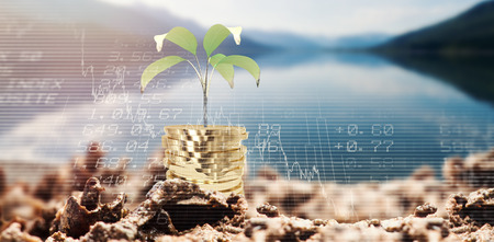 Close-up of garbage against stocks and sharesの写真素材