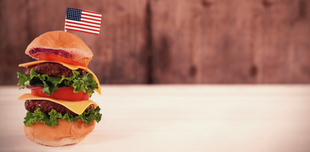 Close-up of hamburger with 4th july themeの写真素材